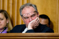 <p>Sen. Tim Kaine listens as State Department Under Secretary for Political Affairs Thomas Shannon Jr. (not pictured) testifies at a hearing on the Iran nuclear deal. (Photo: Andrew Harnik/AP)</p>