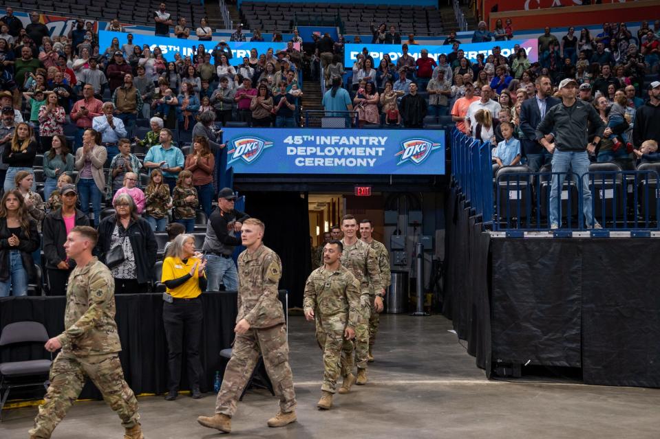 More than 1,000 citizen-soldiers with Task Force Tomahawk, made up of multiple units from Oklahoma Army National Guard, held a ceremony before a deployment to Africa. Next week, 50 Oklahoma National Guard members will be sent to El Paso, Texas.