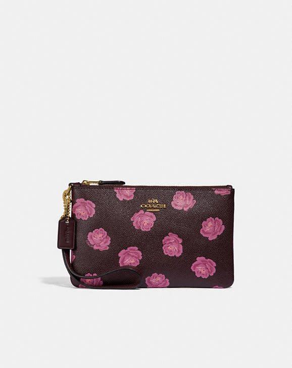 Coach Small Wristlet With Rose Print