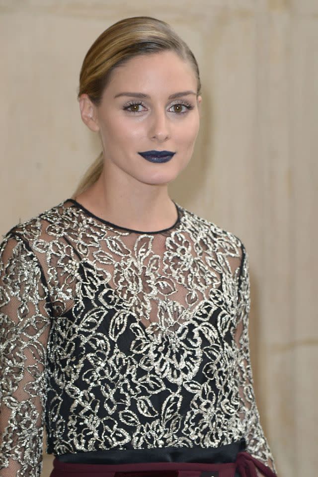 <p>We love Dior's blue-black lip color that Olivia Palermo rocked all day at Fashion Week. (Photo: Getty) </p>