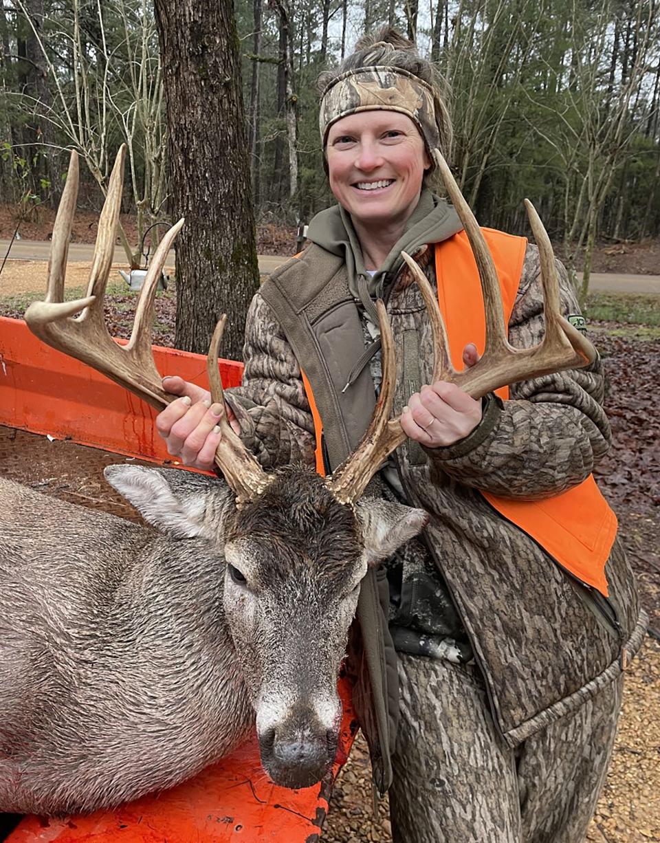 Stacey Bradford of Louisville harvested this 150-class buck after it made an unusual afternoon appearance.
