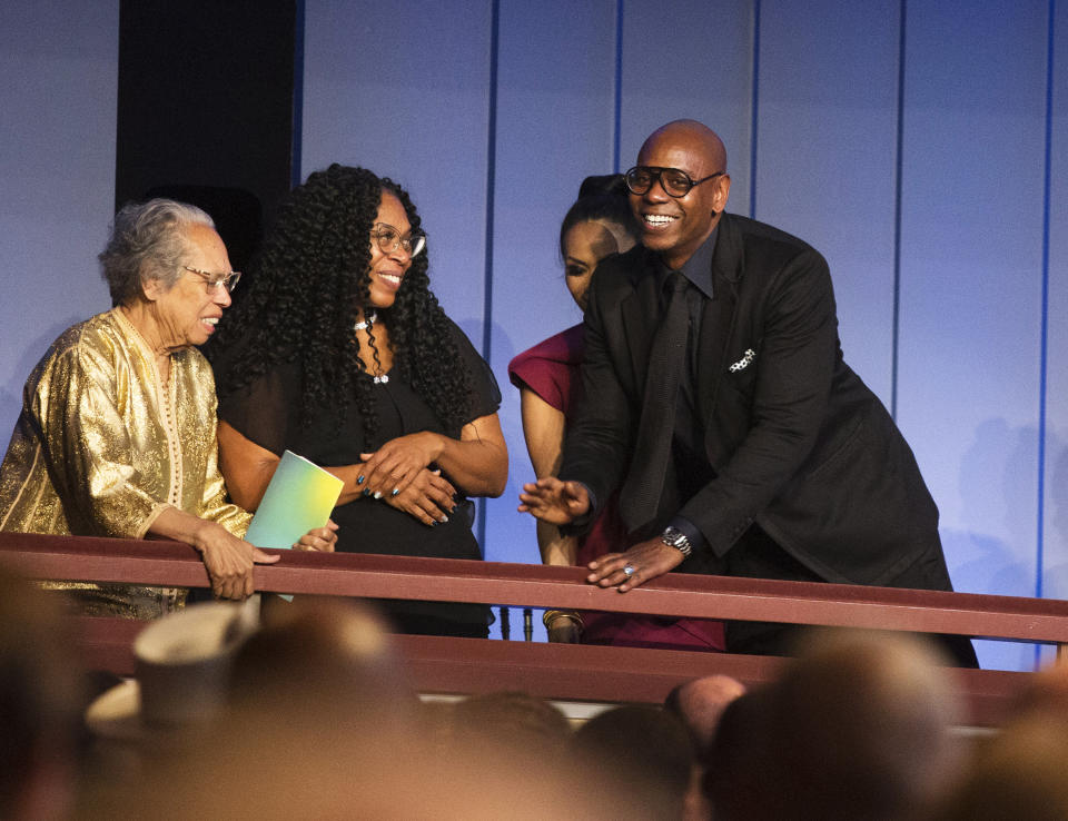 Dave Chappelle is honored with the Mark Twain Prize for American Humor at the Kennedy Center for the Performing Arts on Sunday, Oct. 27, 2019, in Washington. (Photo by Owen Sweeney/Invision/AP)