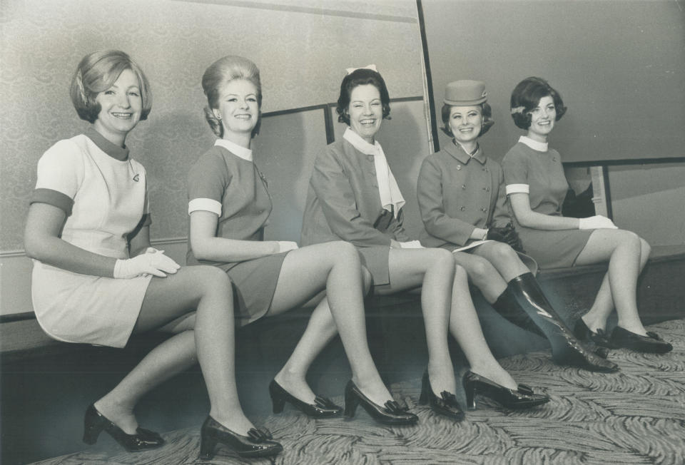 Air Canada stewardesses model new&nbsp;uniforms in 1969.