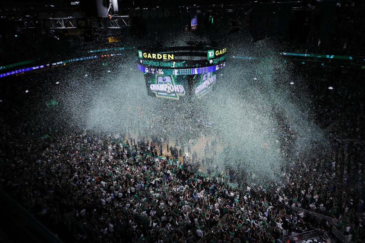 Boston, MA - June 17: The Boston Celtics win the 2024 NBA Finals over the Dallas Mavericks at TD Garden. (Photo by Danielle Parhizkaran/The Boston Globe via Getty Images)