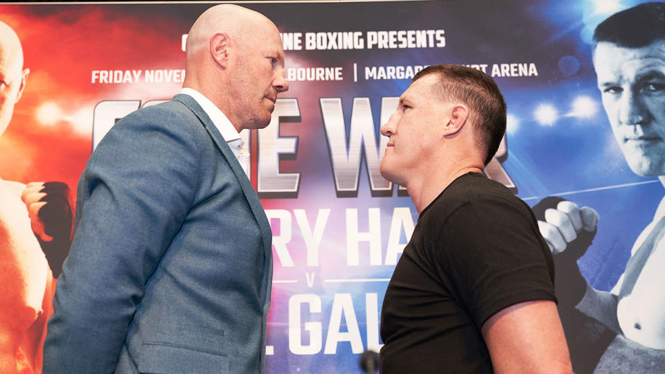 Barry Hall and Paul Gallen will square off in the battle of the Aussie footy codes.