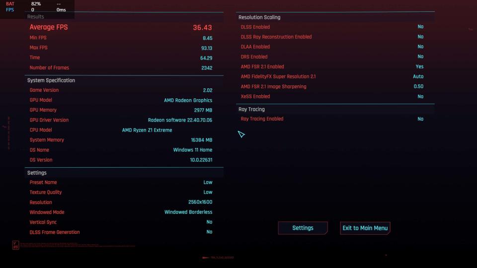 Legion Go Cyberpunk 2077 benchmark.