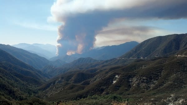 A dark plume of smoke rising from the Williams fire, blazing in the San Gabriel Mountains near Los Angeles, Calif., on Sep. 2.