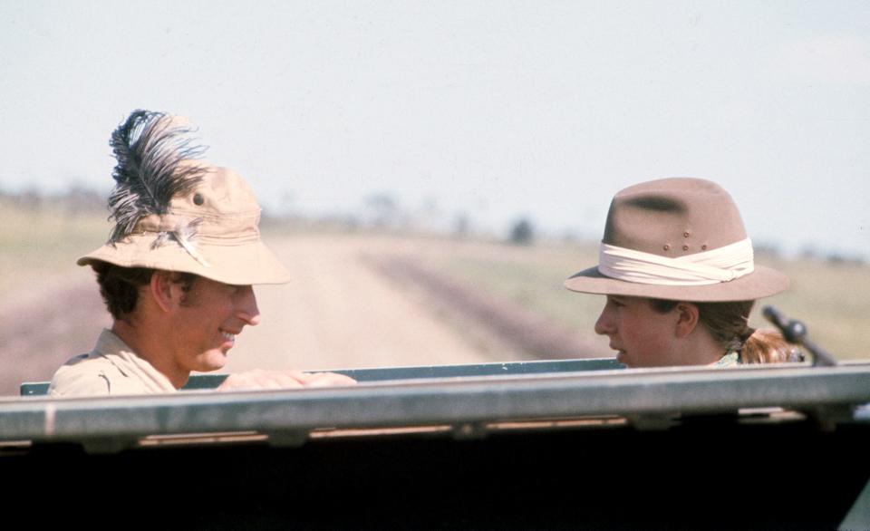 Prince Charles and Princess Anne on safari in the Masai Game Reserve in Nairobi, Kenya on February 15, 1971.