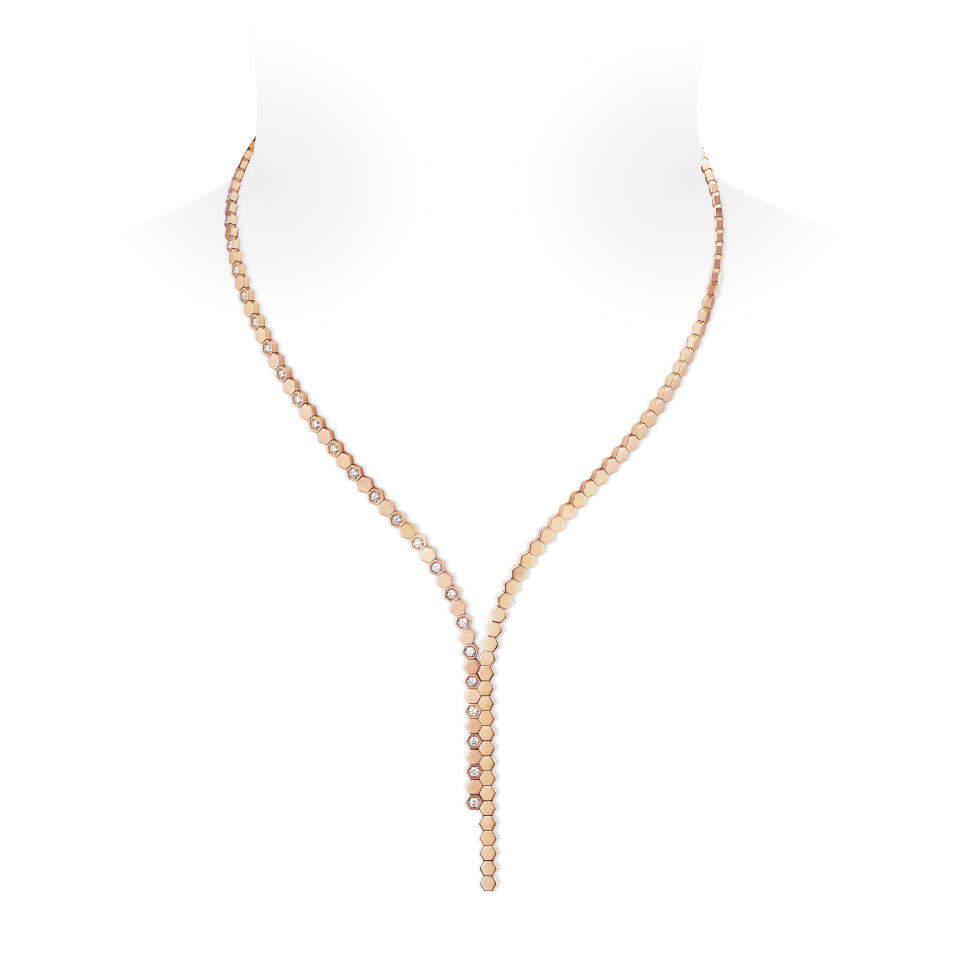 Bee My Love rose gold necklace that is set with diamonds. (PHOTO: Chaumet)