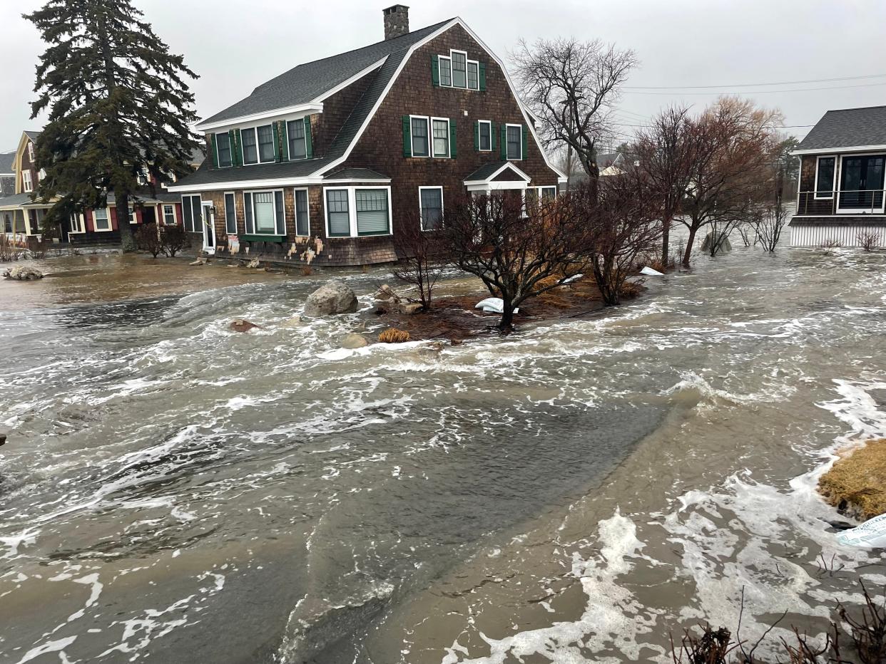 A high tide and coastal flooding in Kennebunk, Maine on Jan. 13, 2023.