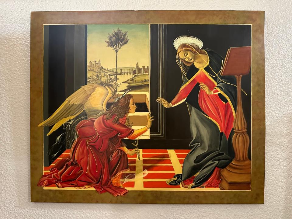 An icon painting by Dr. Marvin Lee Lykins on display at his apartment at Oakmont of Brookside on Jan. 25, 2024.