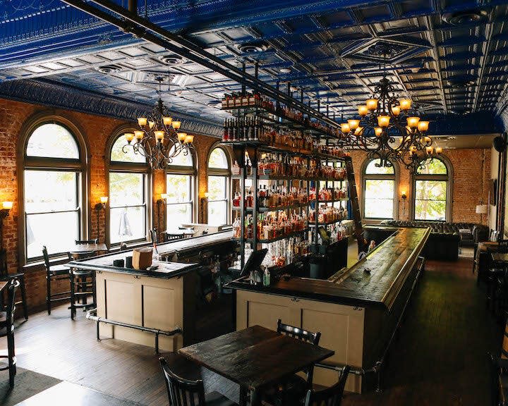 The bar room at Smoke Justis barbecue restaurant, in Covington.