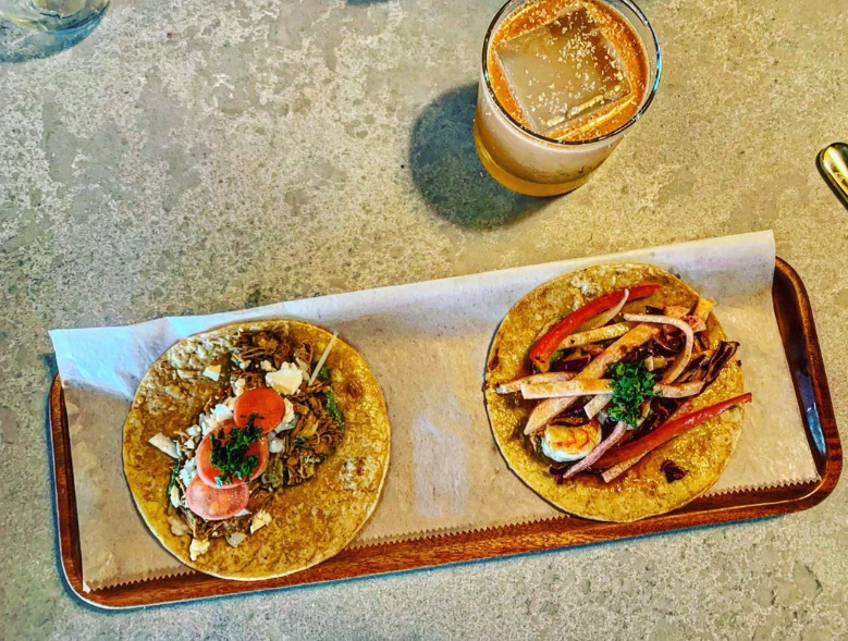 Tropical-style tacos and a mez-tai cocktail, from Solstice, in Walnut Hills.