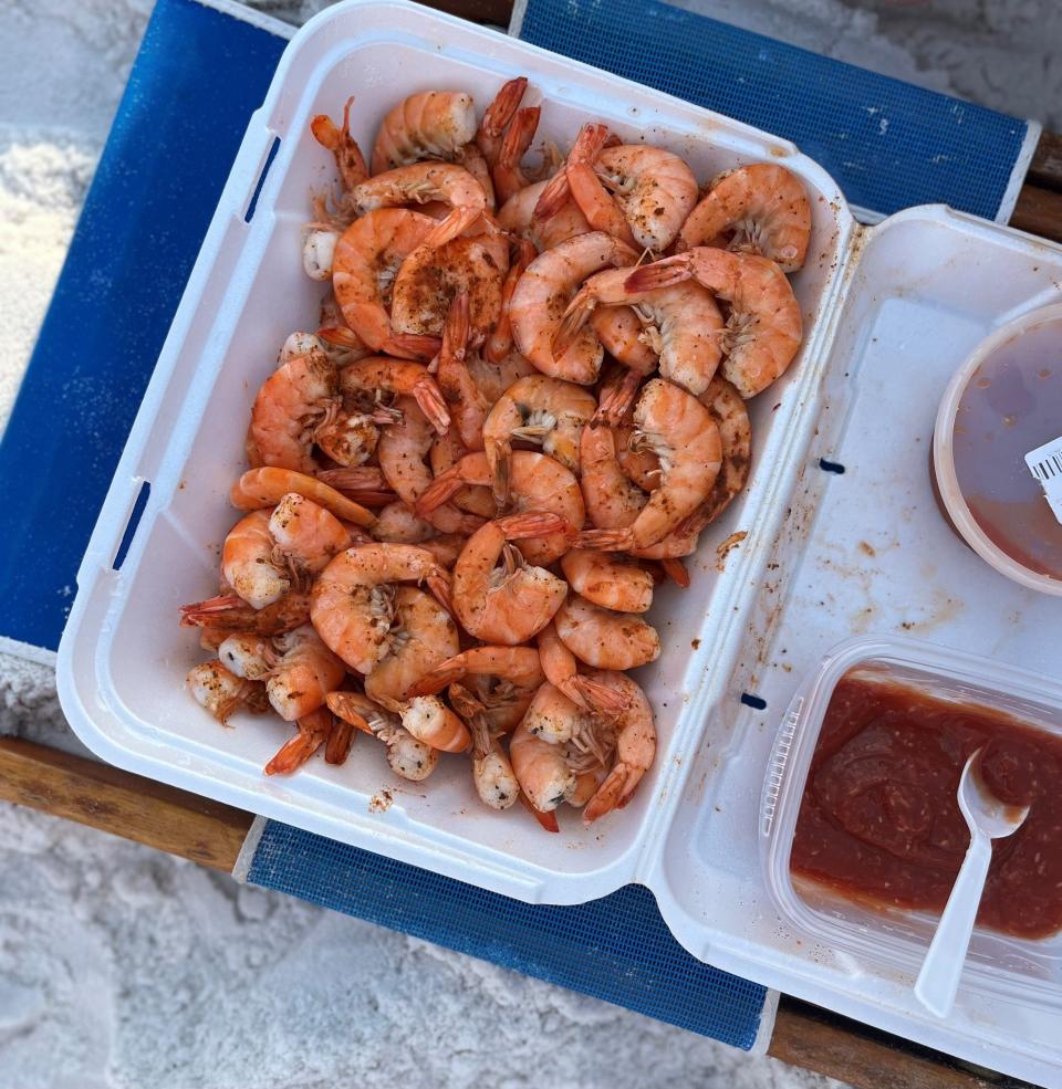 Steamed Shrimp from Goatfeathers Seafood Market in Santa Rosa Beach, FL.