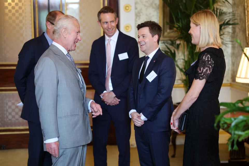 The King meets Declan Donnelly and Ali Astall during a reception for Prince’s Trust Award 2024 winners, supporters and ambassadors at Buckingham Palace in London (Chris Jackson/PA) (PA Wire)
