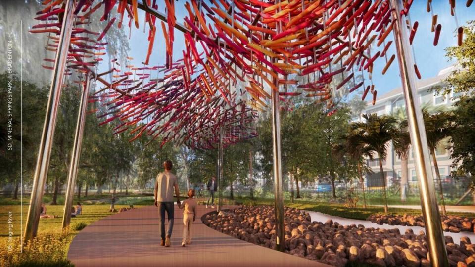 A rendering shows the design of The Singing River sculpture planned for the Bradenton Riverwalk. The colorful art installation could debut in early 2025.