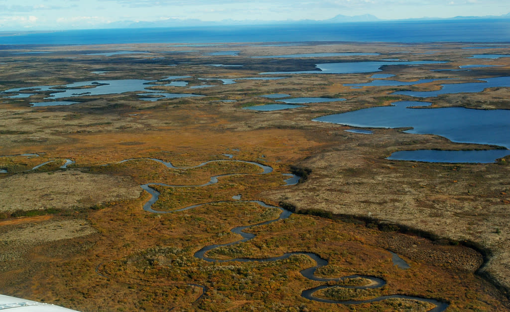 Kaskanak Creek in the Bristol Bay's Kvichak watershed is seen from the air on Sept. 27, 2011. The Kvichak watershed would be damaged by the Pebble mine project, the Environmental Protection Agency has determined. (Photo provided by Environmental Protection Agency)