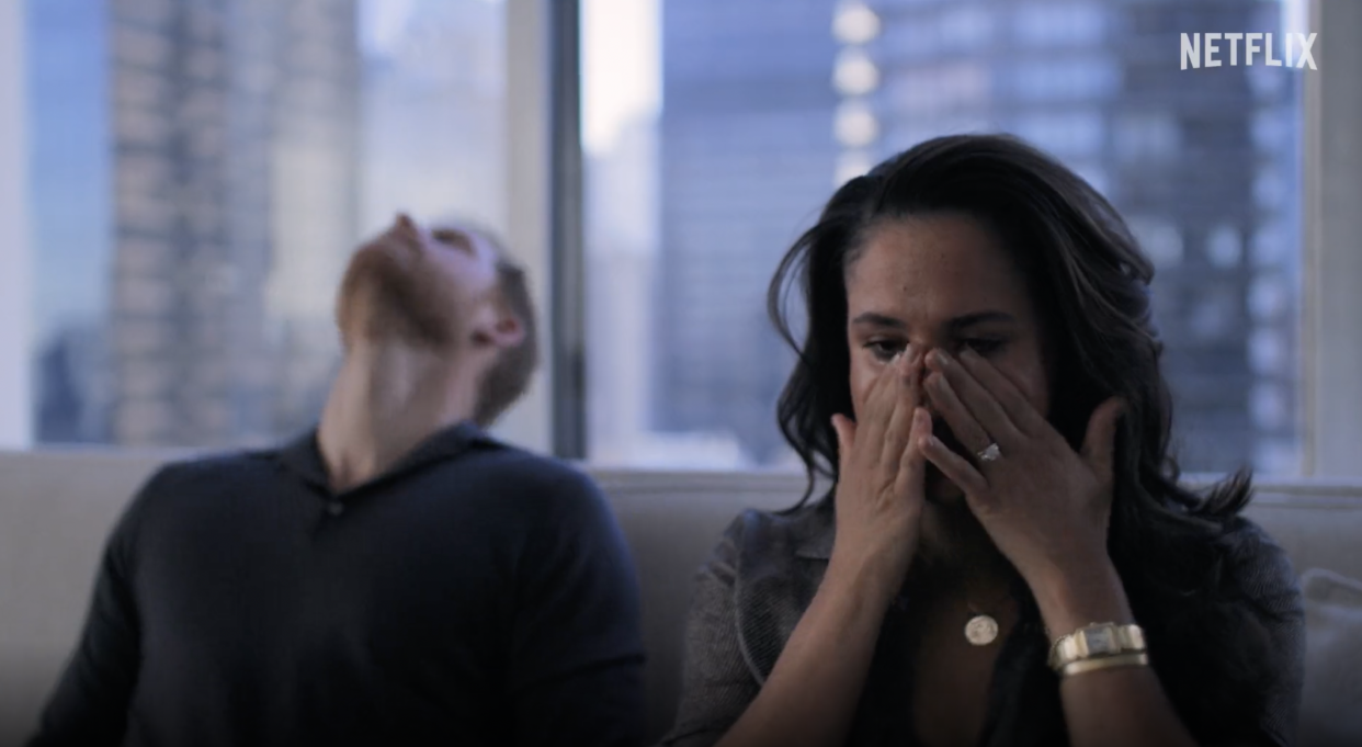 Meghan in tears in the first look trailer for the Sussex's Netflix documentary. (Netflix)