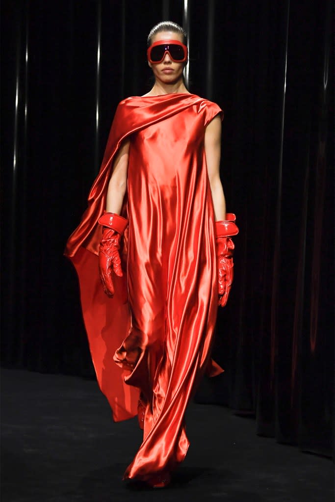 A model walking in the Ferrari RTW Fall 2024 show. WWD via Getty Images