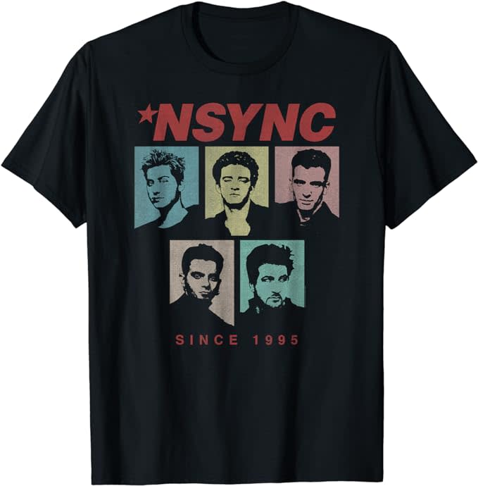 black t-shirt with nsync members