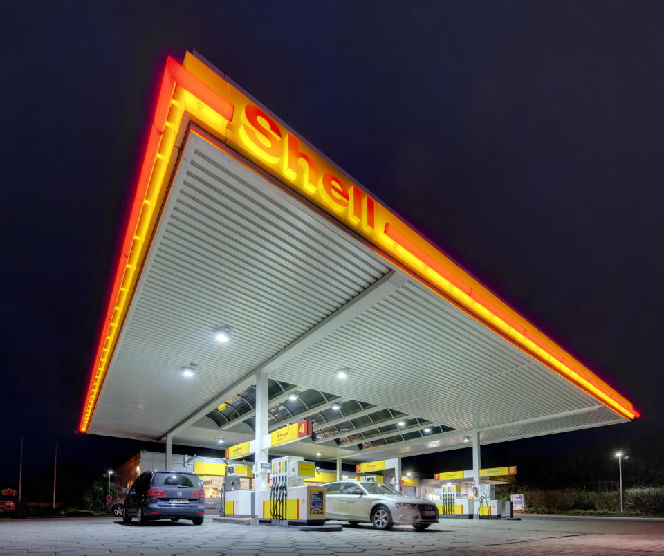 Hannover, Germany - January 16, 2015: Shell gas station at night in Hannover, Germany