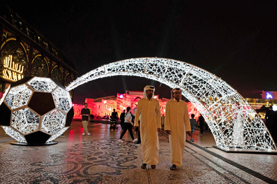 Visitors at Katara Cultural Village in Doha, Qatar, on Nov. 17, 2022, ahead of the World Cup. (Pablo Porciuncula / AFP - Getty Images)