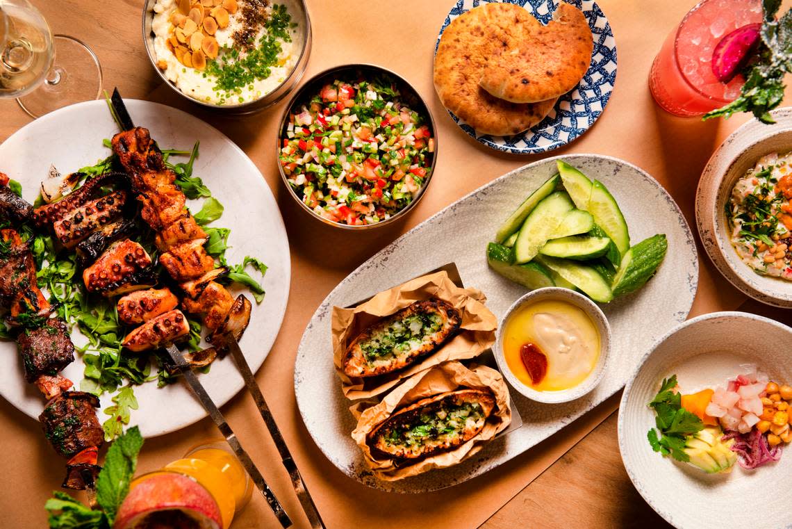 Some of the shareable plates at Mazeh, a new Middle Eastern restaurant in downtown Miami.