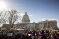 Union members protest the government shutdown on Capitol Hill in Washington, Thursday, Jan. 10, 2019. (AP Photo/Andrew Harnik)