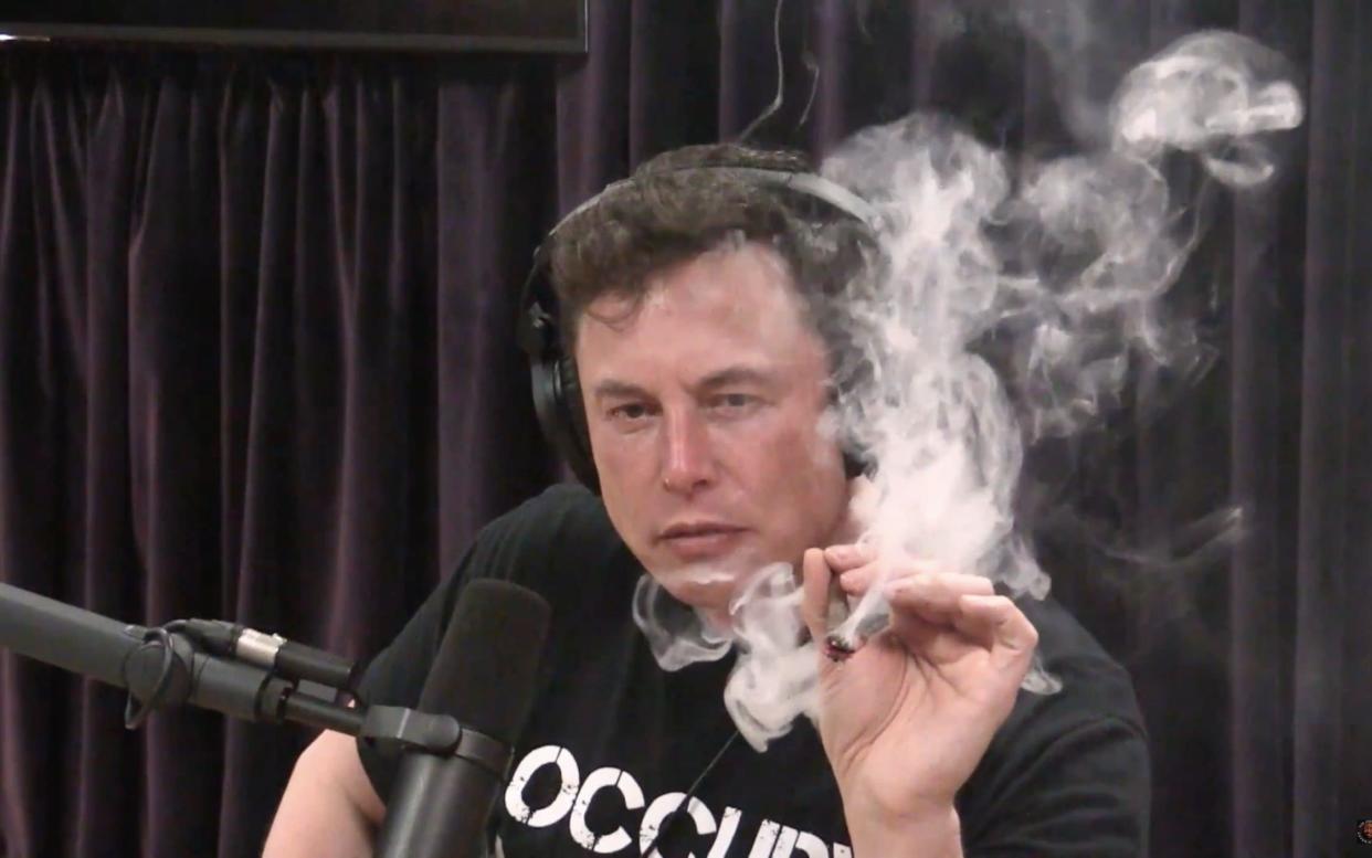 Mr Musk smoked the drug during an appearance on the Joe Rogan Experience show in September last year - Joe Rogan Experience/YouTube