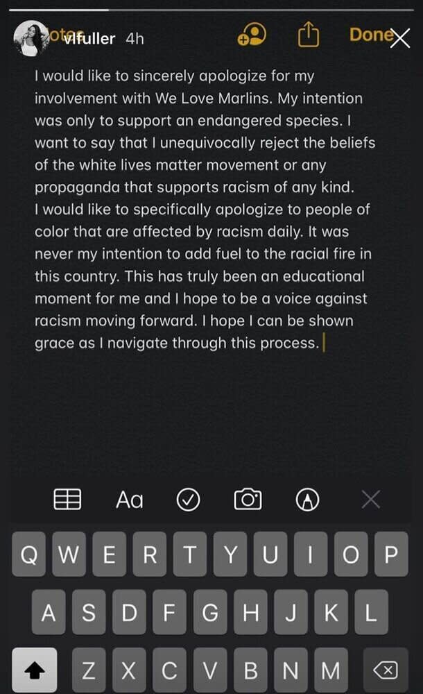 Victoria Fuller instagram apology (Photo: Instagram)