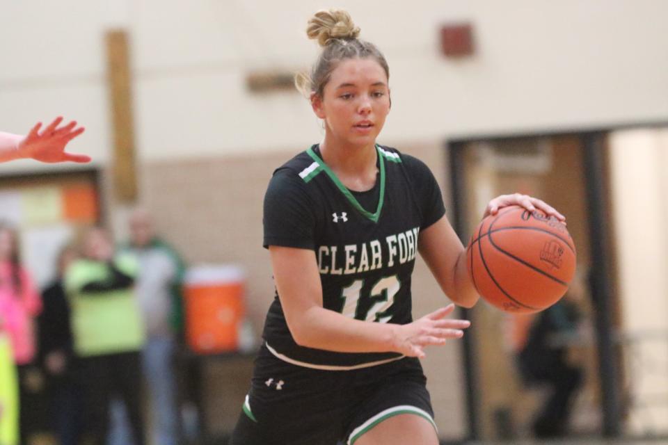 Clear Fork's Pacey Chrastina scored 13 points in the Colts' loss to Shelby in the Division II district championship game on Saturday night.