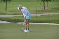 Jessica Korda putts on the 10th green during Round 1 of 2021 KPMG Women's PGA Championship at Atlanta Athletic Club in Johns Creek, Ga., Thursday, June 24, 2021. (Hyosub Shin/Atlanta Journal-Constitution via AP)