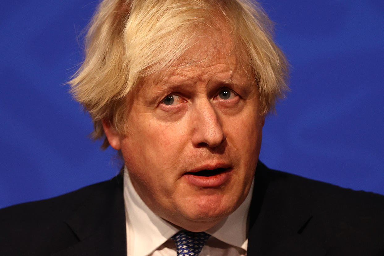 Prime Minister Boris Johnson speaking at a press conference in London's Downing Street after ministers met to consider imposing new restrictions in response to rising cases and the spread of the Omicron variant. Picture date: Wednesday December 8, 2021.