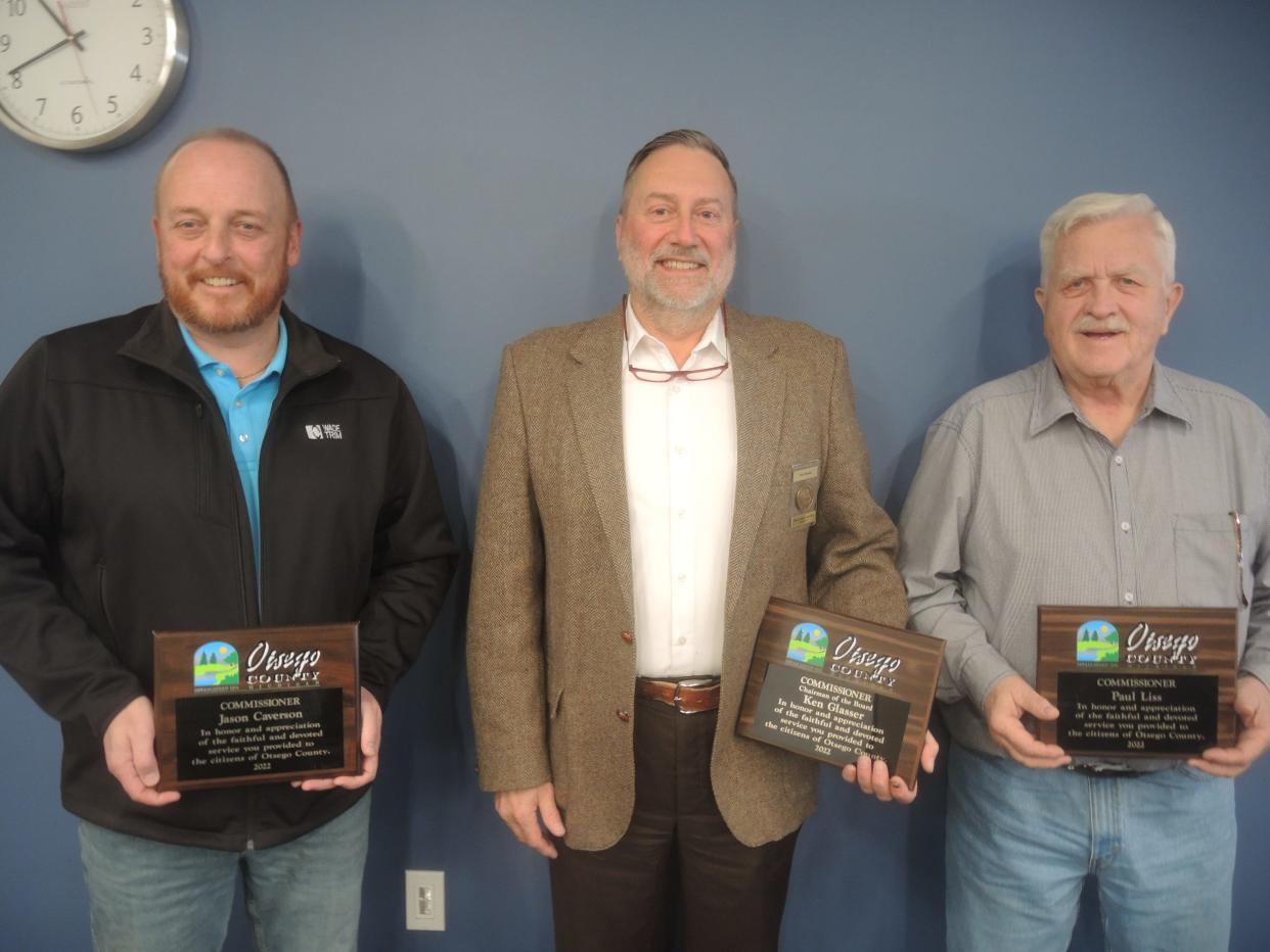 Pictured (from left) are Jason Caverson, Ken Glasser and Paul Liss attending their final Otsego County Board of Commissioners meeting on Tuesday, Dec. 20. Six new commissioners will become part of the board in 2023.