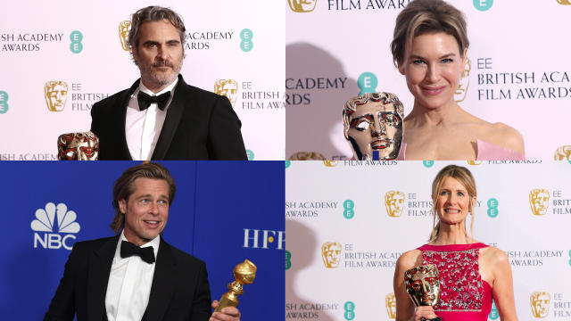 Joaquin Phoenix, Renée Zellweger, Laura Dern and Brad Pitt are Oscars frontrunners. (Credit: Joel C Ryan/Invision/Chris Pizzello/AP)
