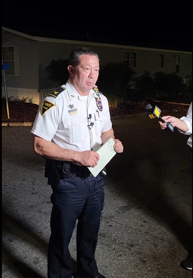 Assistant Police Chief Kimberle Braden speaks at a news conference Friday night about the police shooting death of a man reportedly armed with knives.