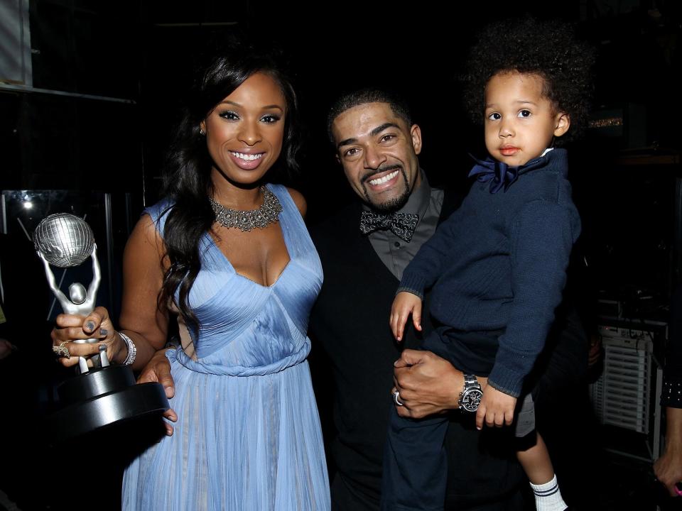 Jennifer Hudson, winner of the Outstanding Album award, David Otunga, and son David Daniel Otunga Jr. attend the 43rd NAACP Image Awards held at The Shrine Auditorium on February 17, 2012 in Los Angeles, California