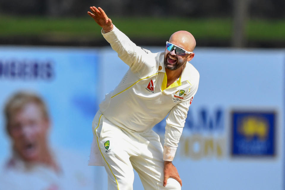 Nathan Lyon, pictured here after taking the wicket of Ramesh Mendis in the first Test between Australia and Sri Lanka.