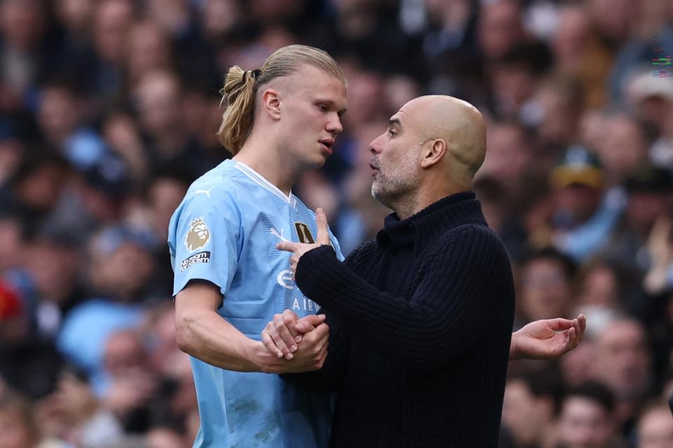 Pep Guardiola has played down Erling Haaland’s angry reaction to being substituted last weekend (AFP via Getty Images)