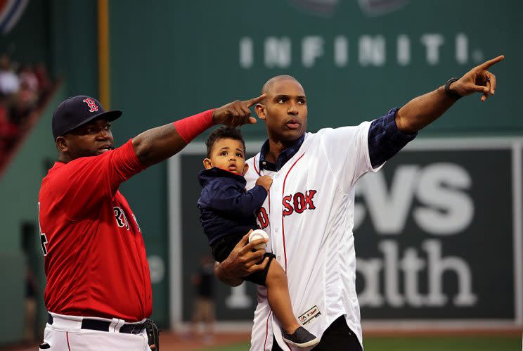 David Ortiz (left) points Al Horford in the direction of a Boston championship. (Getty Images)