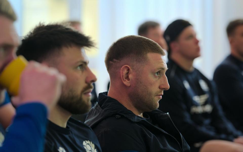 Scotland team listen to Gregor Townsend give a team talk