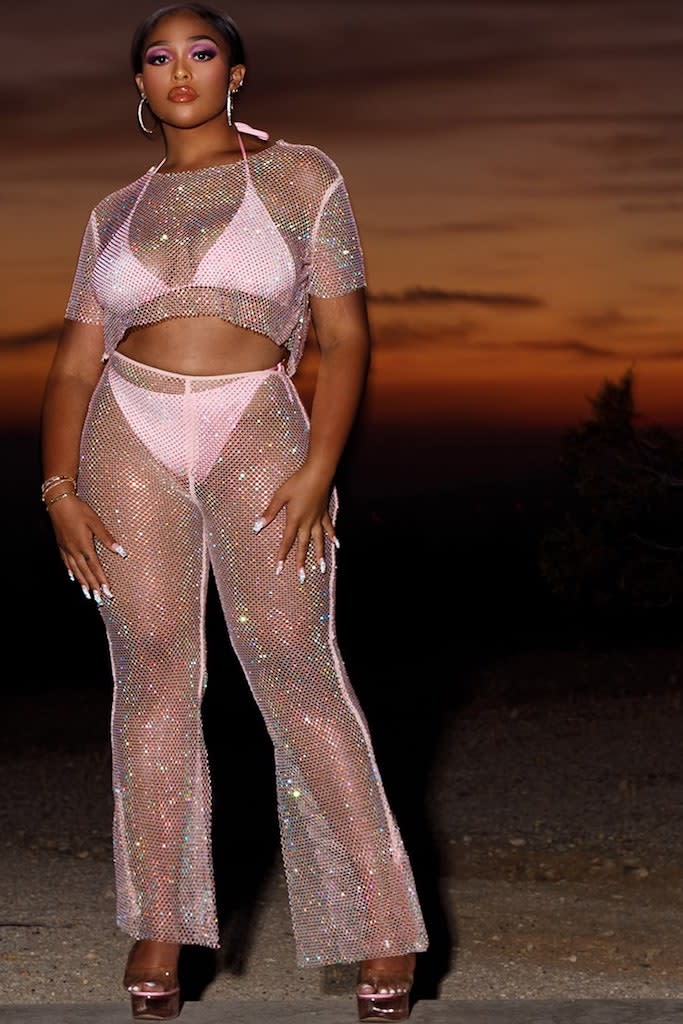 Baby-Pink-Diamante-Fishnet-Flare-Pants