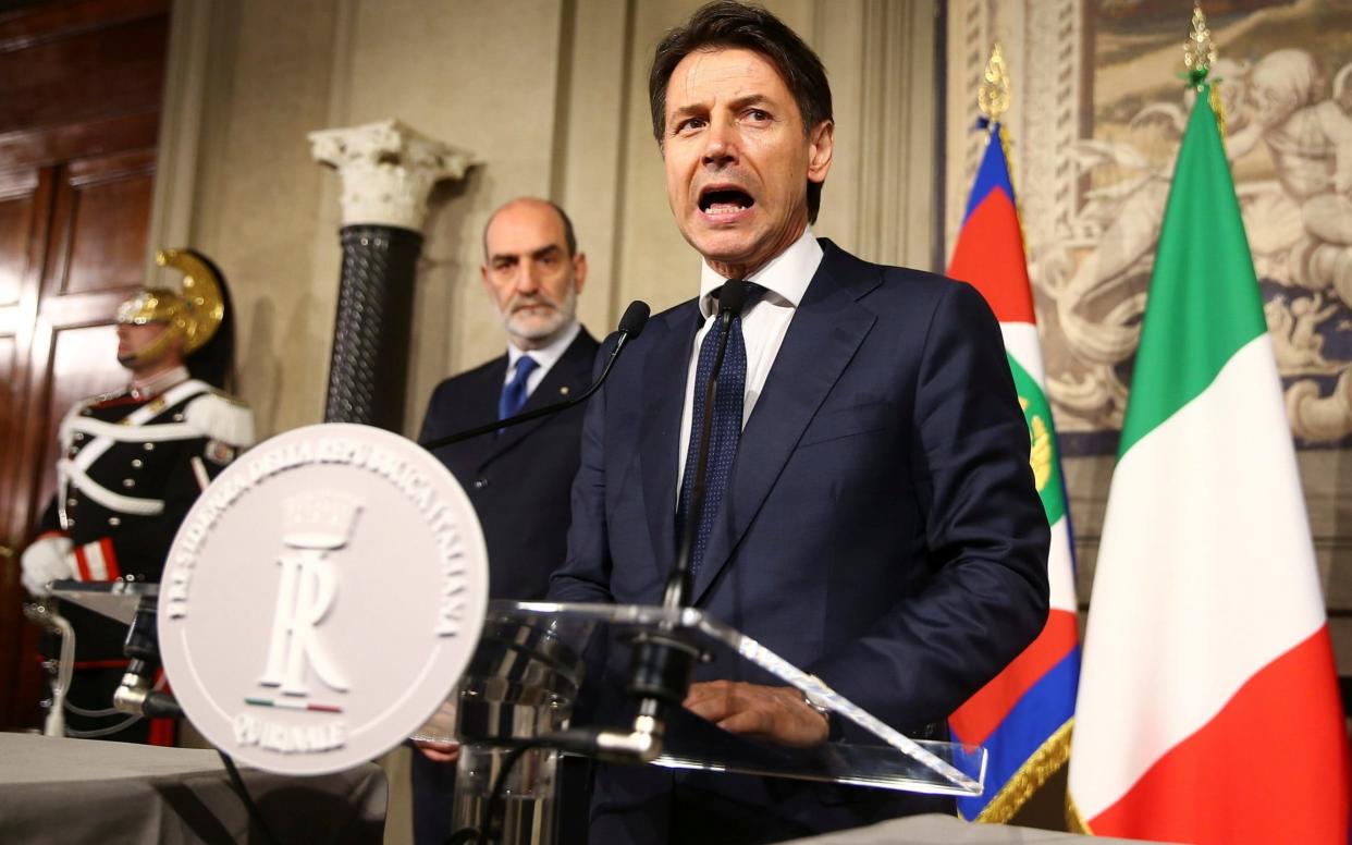 Italy's Prime Minister-designate Giuseppe Conte speaks to the media after a meeting with the Italian President Sergio Mattarella at the Quirinal Palace in Rome - REUTERS