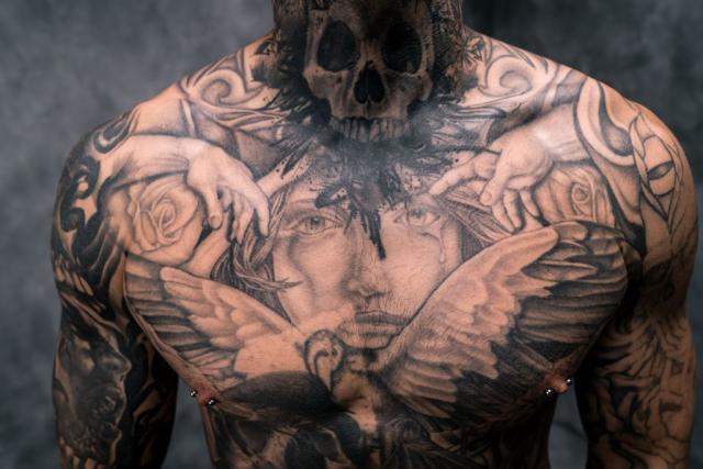 skull neck tattoos for men