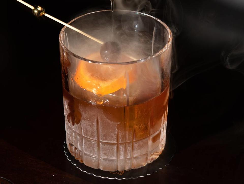 Smoked Old Fashioned cocktail at the Falcon’s Lair in Ripon, Calif., Thursday, March 30, 2023.