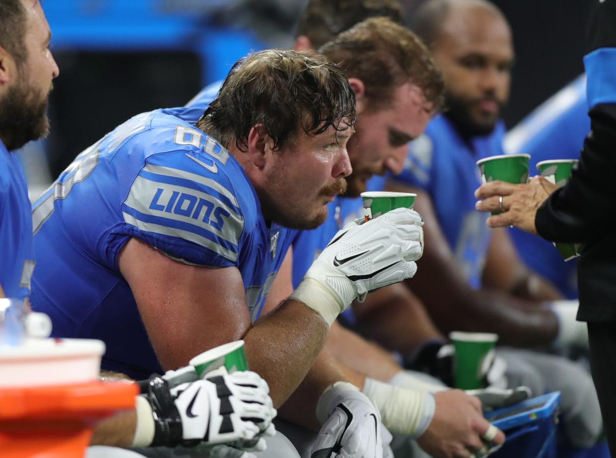 Detroit Lions guard Graham Glasgow during the game against the Los Angeles Chargers, Sunday, Sept. 15, 2019 at Ford Field.