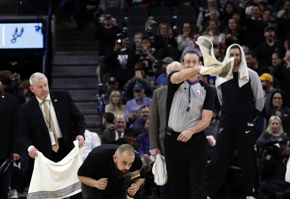 Bats briefly took over the Spurs game Thursday. (AP Photo)