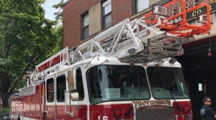 A Providence Fire Department ladder truck. Legislation that would allow construction of apartment buildings up to six stories tall with only one stairway instead of two has drawn fierce opposition from the state's fire officials.