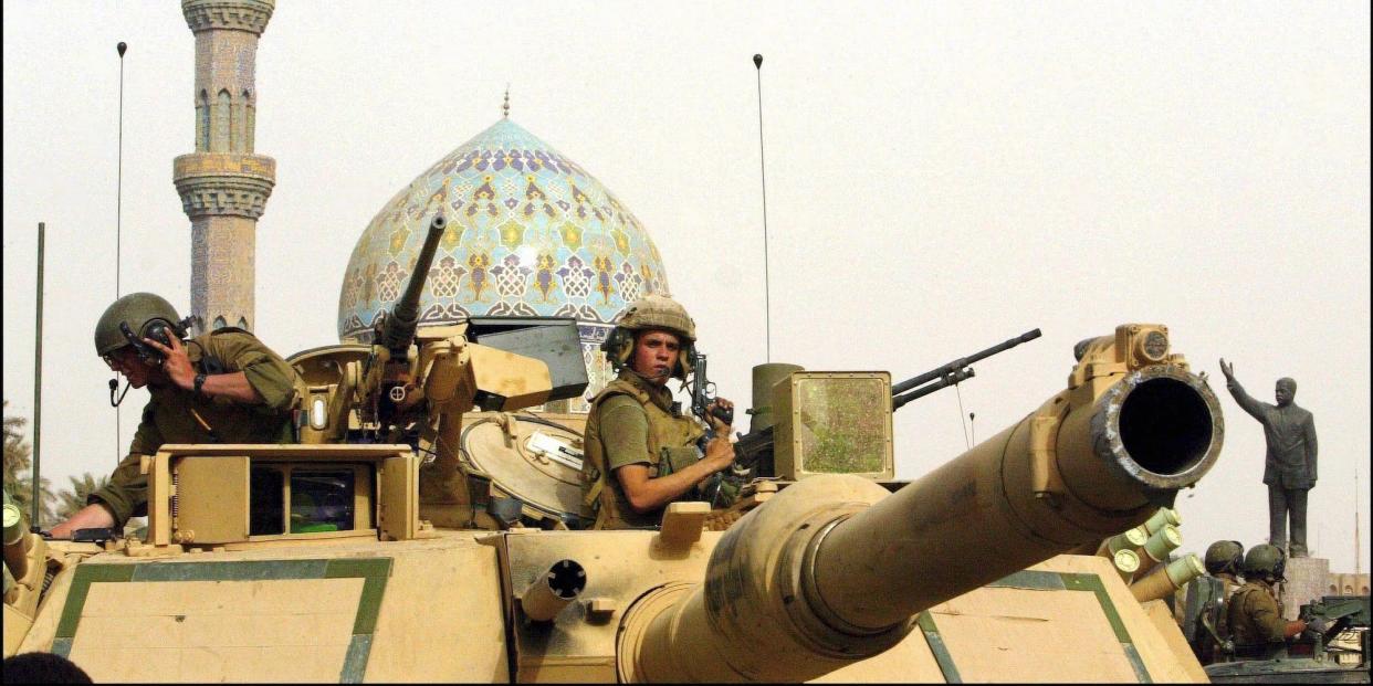 A US Marine Corps tank in Baghdad in April 2004