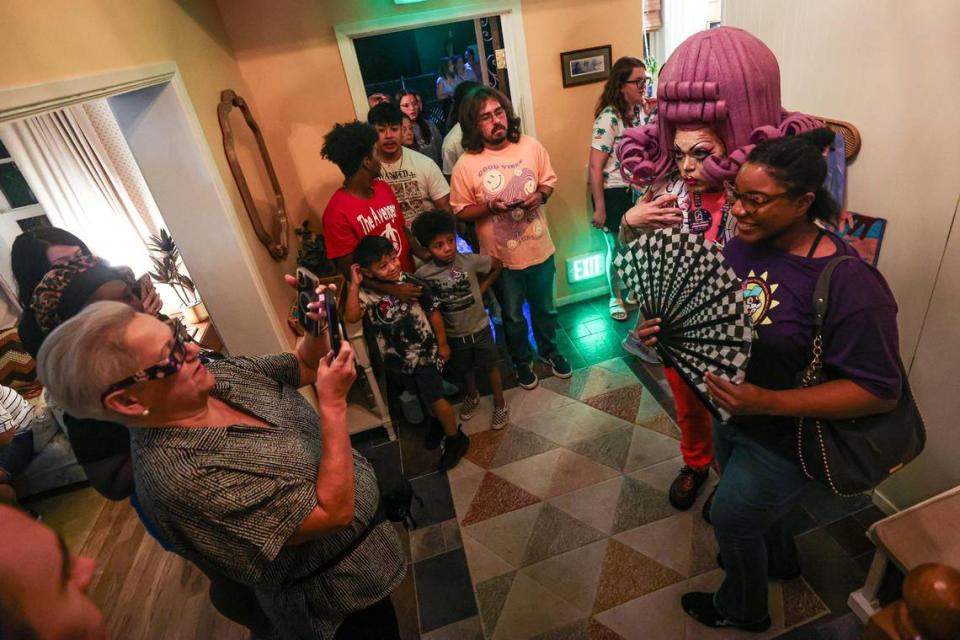 Exhibit attendees take photos in the house at the Meow Wolf Grapevine ‘The Real Unreal’ at the Grapevine Mills Shopping Mall in Grapevine, Texas on Thursday, July 20, 2023. Chris Torres/ctorres@star-telegram.com